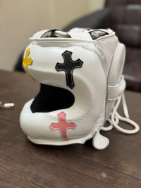 White Chrome Hearts Headgear | 100% Leather | Adjustable | Available in Multiple Sizes