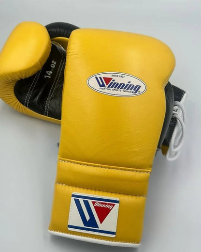 High Performance Yellow/Black Winning Lace-Up Boxing Gloves for Sparring and Heavy Bag Training