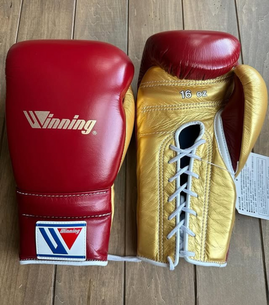 Lace-Up Red/Golden Winning Gloves for Boxing Training, Sparring and Fight Preparation | Free Shipping