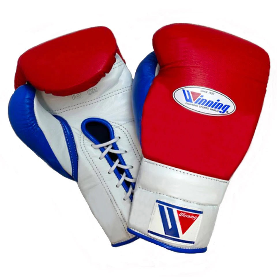 Winning Boxing Gloves Red/Blue/White Lace-Up Professional Training & Sparring Gloves