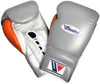 Premium SIlver/White/Orange Winning Lace-Up Boxing Gloves Designed for Elite Sparring and Fight Training