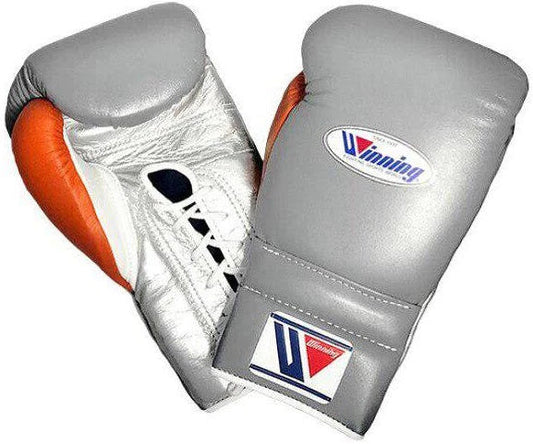 Premium SIlver/White/Orange Winning Lace-Up Boxing Gloves Designed for Elite Sparring and Fight Training