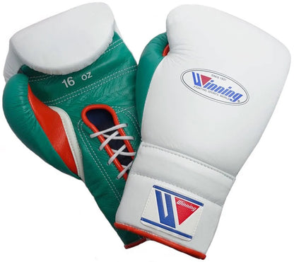 Comfortable White/Green/Orange Winning Lace-Up Boxing Gloves for Beginners and Professional Fighters