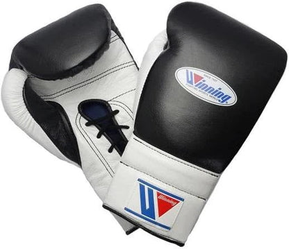 Professional White/Black Winning Lace-Up Gloves for Boxing Training and Competitive Fighting | Free Shipping