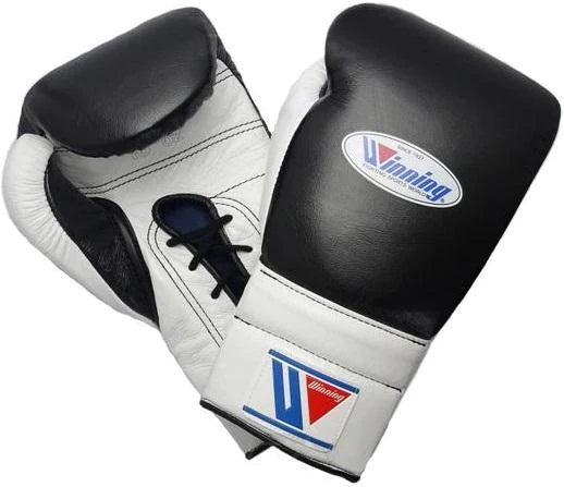 Professional White/Black Winning Lace-Up Gloves for Boxing Training and Competitive Fighting | Free Shipping