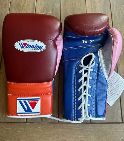 Burgundy/Blue/Pink Winning Boxing Gloves Elite Fight Training Gloves with Secure Fit and Maximum Wrist Support
