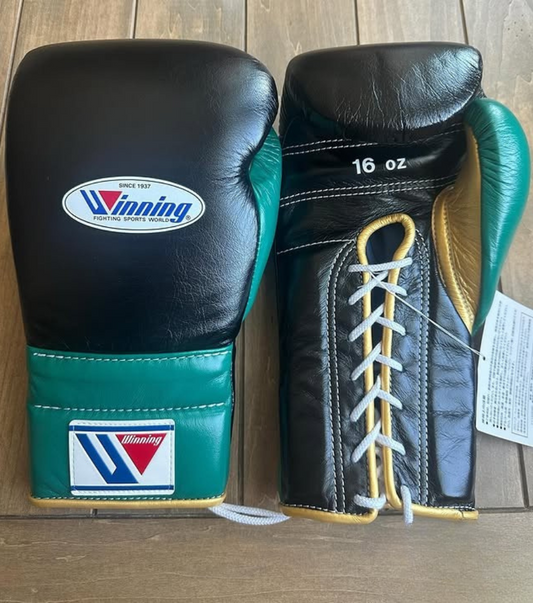 Winning Boxing Gloves Black/Green/Golden Premium Fight Gear Built for Sparring, Conditioning and Skill Enhancement