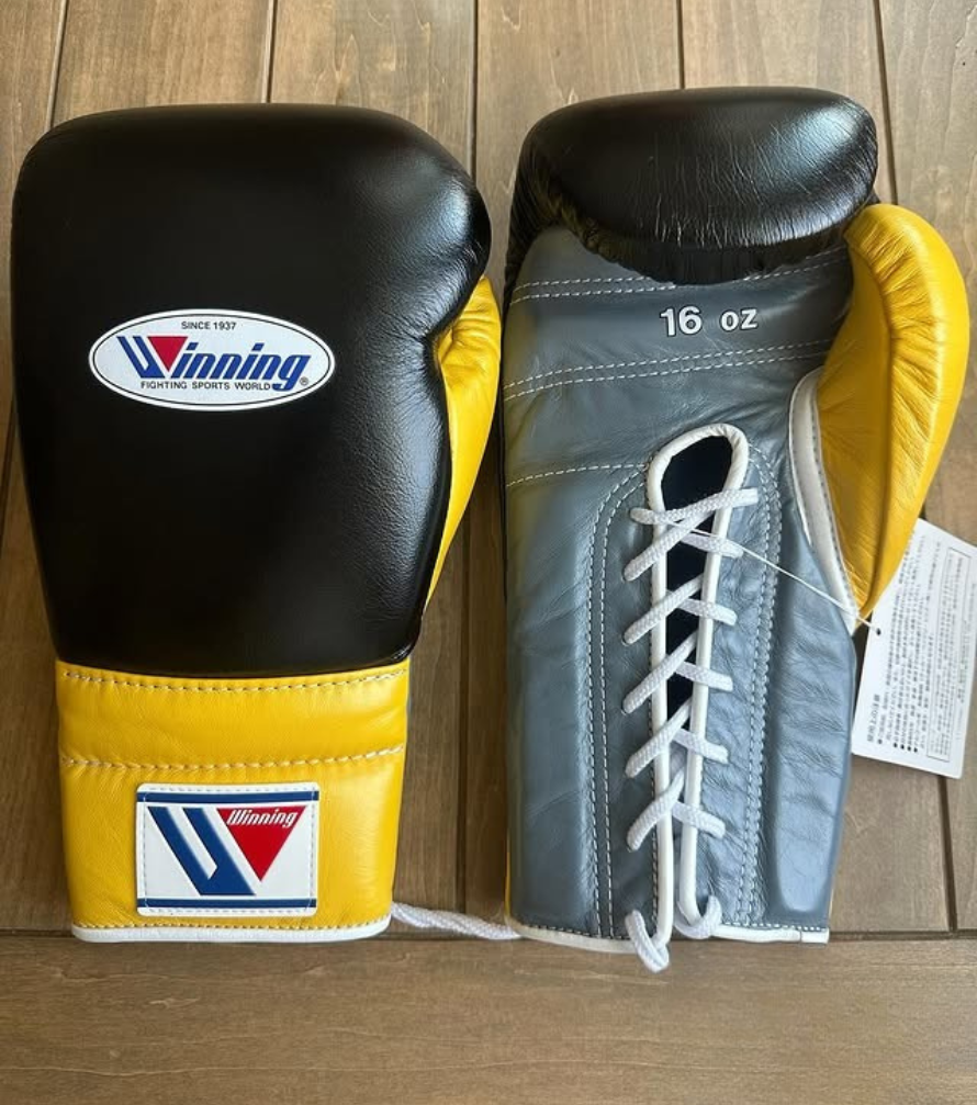 Winning Boxing Gloves Black/Grey/Yellow Durable Fight Equipment Ideal for Gym Workouts and Sparring Practice