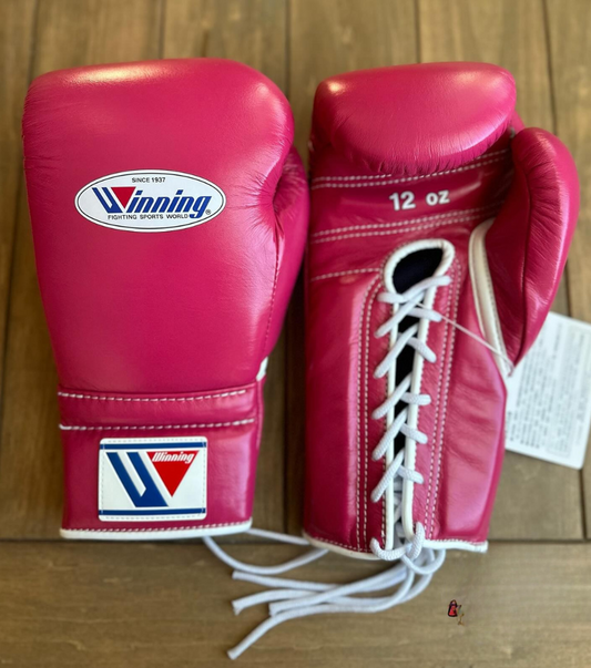 Premium Lace-Up Dark/Pink Boxing Gloves for Sparring, Training and Heavy Bag Workouts