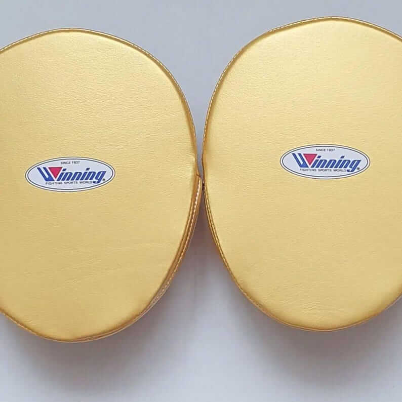 Winning Style Oval Focus Mitts – Custom Black & Gold Boxing Coach Pads