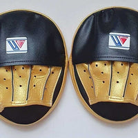 Winning Style Oval Focus Mitts – Custom Black & Gold Boxing Coach Pads