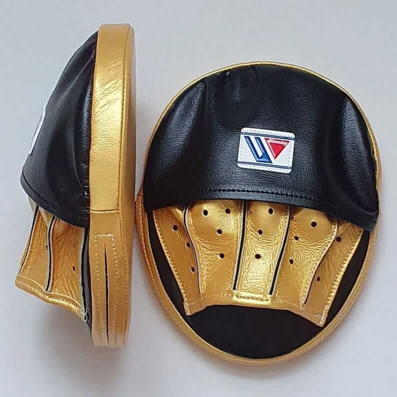 Winning Style Oval Focus Mitts – Custom Black & Gold Boxing Coach Pads