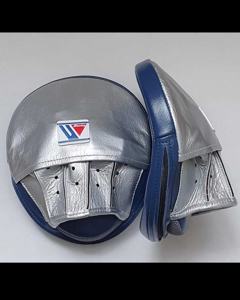 Winning Style Oval Focus Mitts – Custom Blue & Grey Boxing Coach Pads